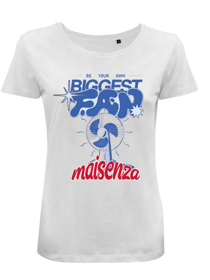 White Women's Printed T-shirt - Biggest Fan for wholesale on Faire