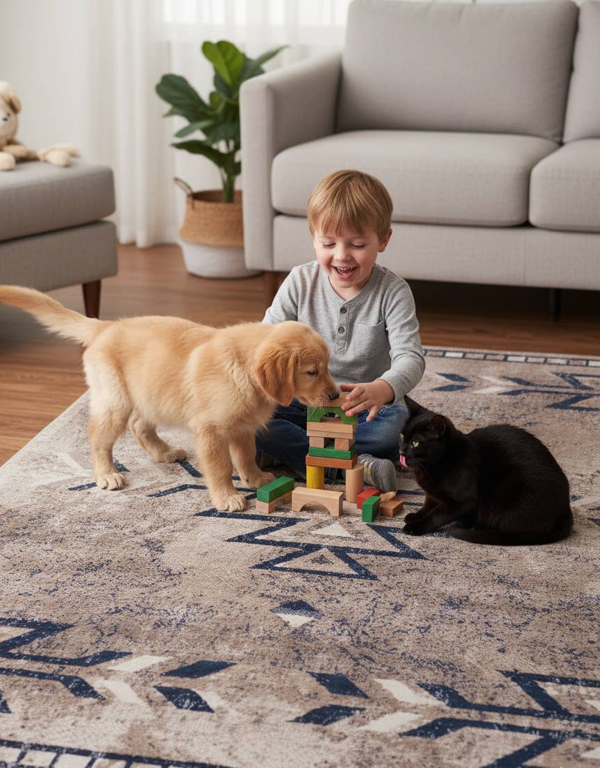 Contemporary South-Western Blue Beige Indoor Area/Runner Rug for wholesale on Faire11