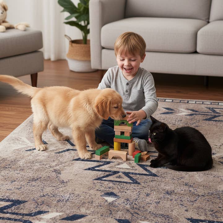 Contemporary South-Western Blue Beige Indoor Area/Runner Rug for wholesale on Faire11