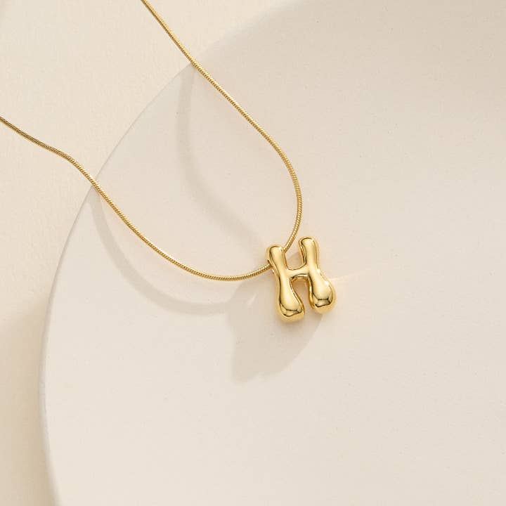 Lilla Haven - Wholesale Pendant/charm necklace - 16 Assorted 18K Gold Dipped Bubble Initial Necklace12