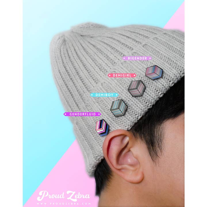 Proud Zebra - Wholesale Lapel Pin/Button - Demigirl Flag - Flag Cube Pin