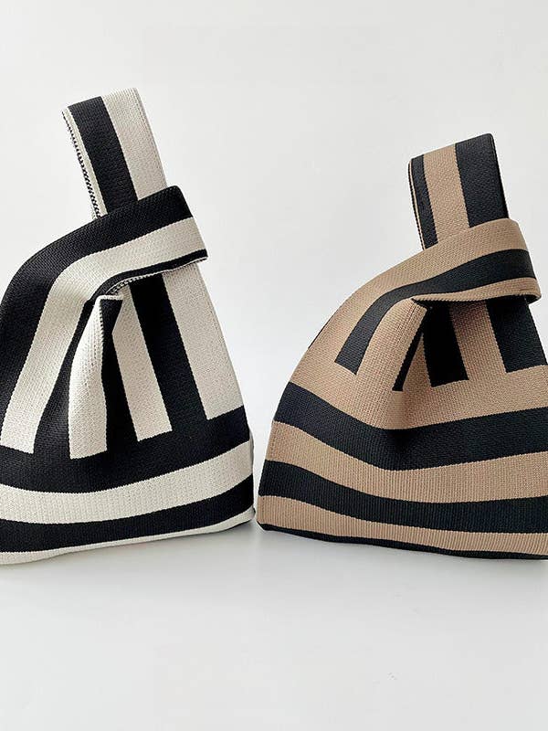 Borsa intrecciata a righe semplici bianca e nera per la vendita all'ingrosso da parte di VividLux