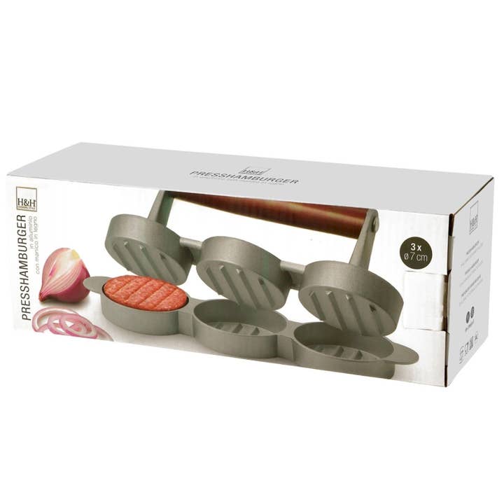 H&H - Wholesale Kitchen Tool/Gadget - Non-stick Aluminum Hamburger Press 3 Slots 7 cm2