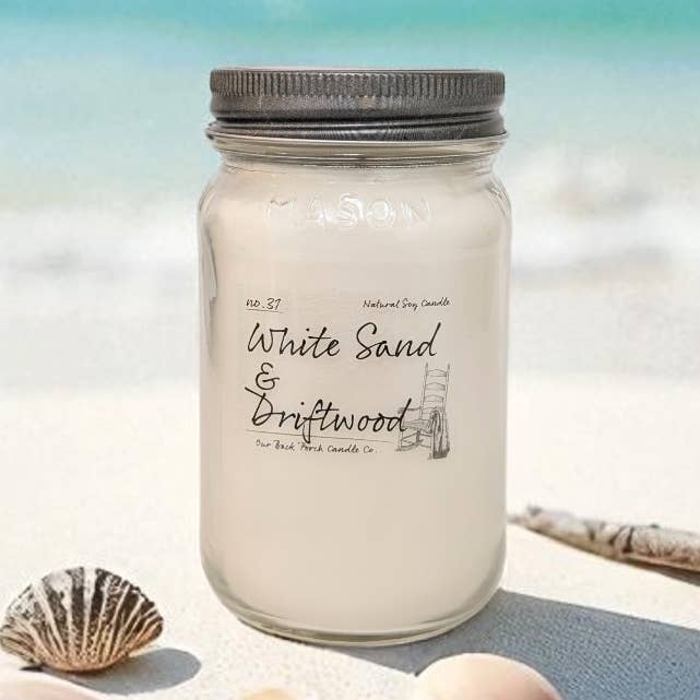 Vela de Soja de Arena Blanca y Madera a la Deriva para venta al por mayor de Our Back Porch Candle Co