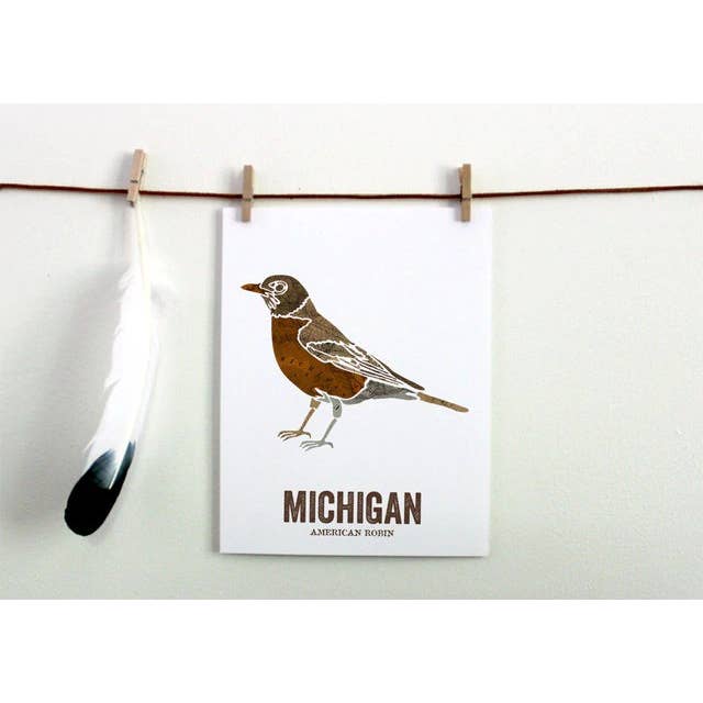 Wooden Pencil Company - Wholesale Art Print - Michigan State Bird Art, Map Prints - American Robin