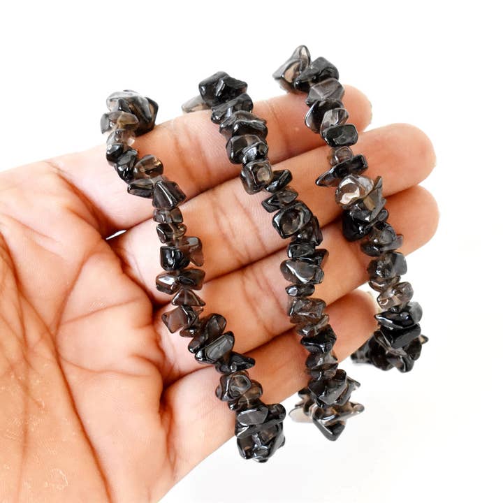 Soothing Crystals - Wholesale Beaded Bracelet - Smokey Quartz Chip Bracelet (Sense of Purpose & Purification9