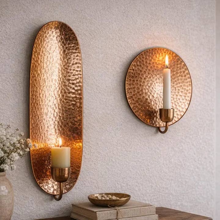 Aplique de Parede em Cobre Martelado – Suporte de Vela Moderno por atacado de HandHappiness