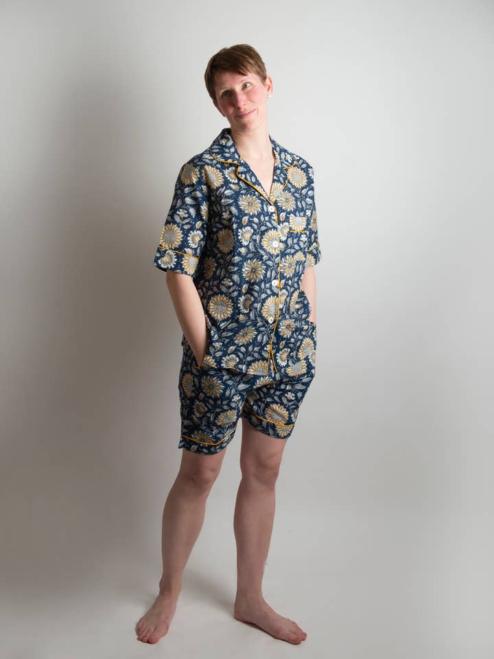 The Angela Pure cotton short sleeve pj set with boxer shorts for wholesale by Loungewear by I am in pajamas