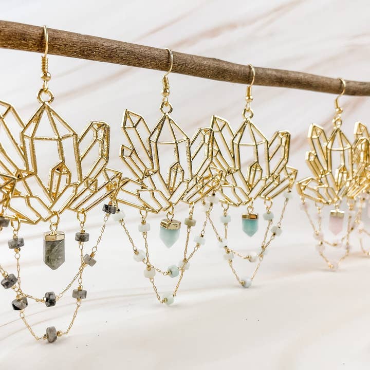 Edelstein-Kristall-Cluster-Ohrringe — Affirmationsschmuck für den Großhandel von WonderLight Jewelry