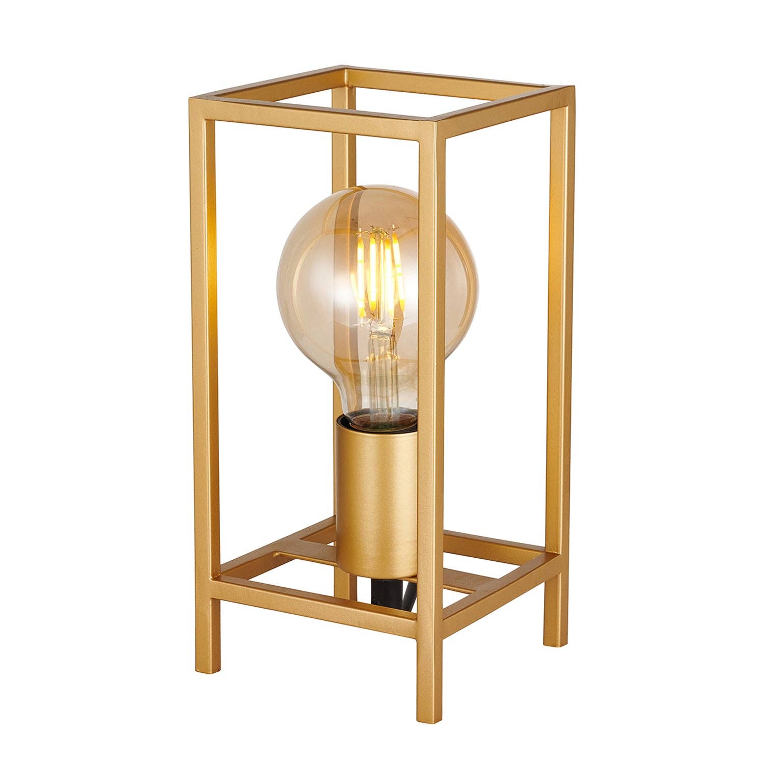Happy Homewares – wholesale Accent/desk lamp – Vintage and Industrial Style Satin Gold Table Lamp with Rectangular Cage Design0