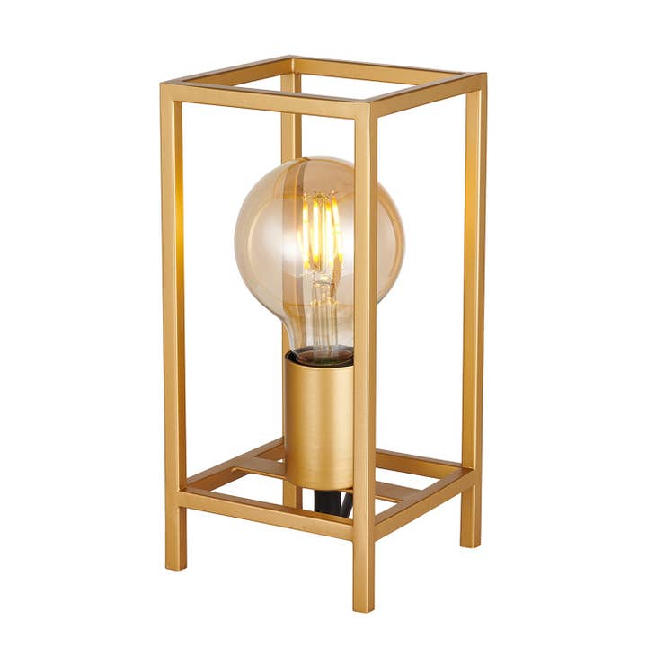 Happy Homewares – wholesale Accent/desk lamp – Vintage and Industrial Style Satin Gold Table Lamp with Rectangular Cage Design
