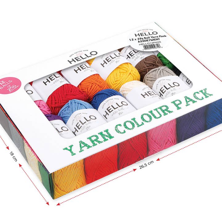 Creative World of Crafts - Wholesale Yarn - Hello 100% Cotton Gift Box Pack of 12 Balls Light DK Weight