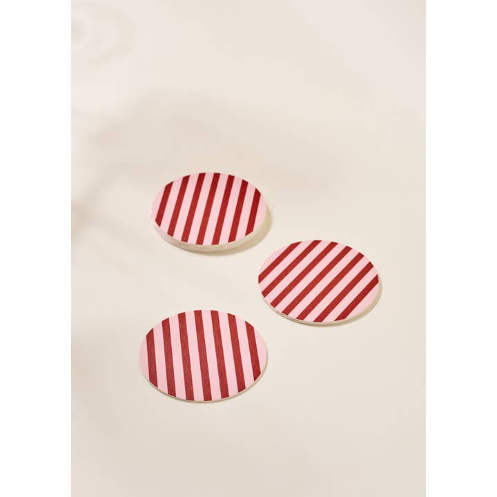 One & Only Paper - Wholesale Coasters - Pink and Maroon Striped Coaster - Set of 4