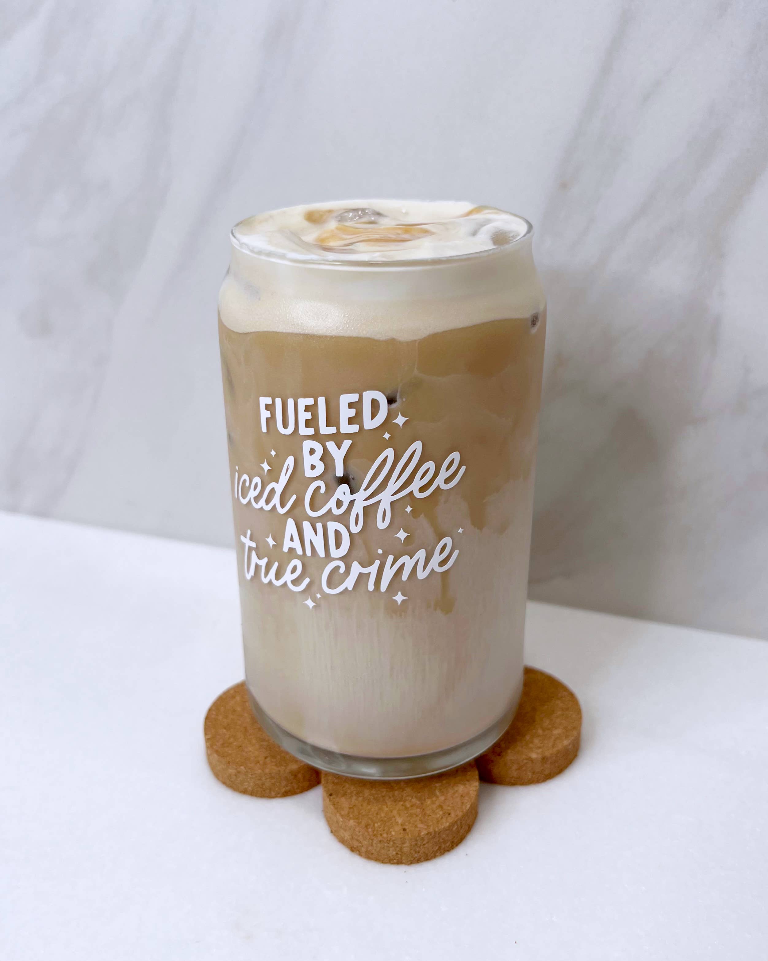 Electric Feels Company - Wholesale Drinking Glass/Cup - Fueled by Iced Coffee + True Crime | Modern Coffee Glass1