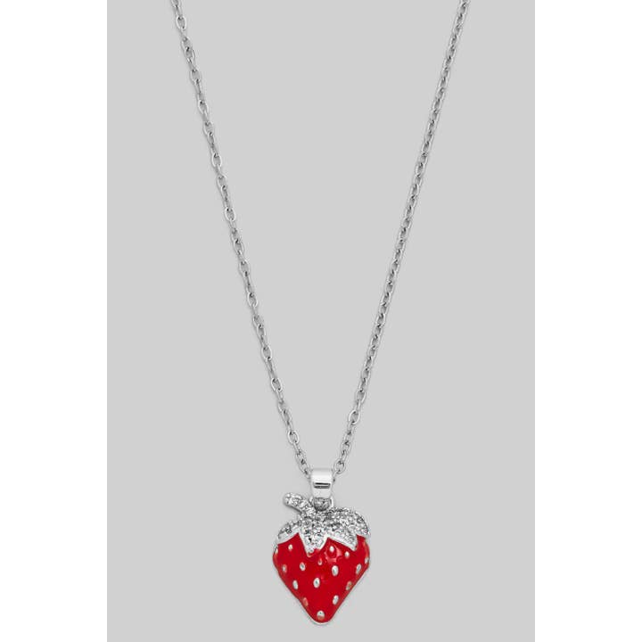 Girly - Wholesale Link & Chain Necklace - STAINLESS STEEL CZ PAVE STRAWBERRY NECKLACE