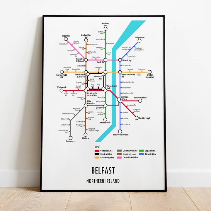 Belfast Northern Ireland Underground Style Transport Print for wholesale by Underdog Studio