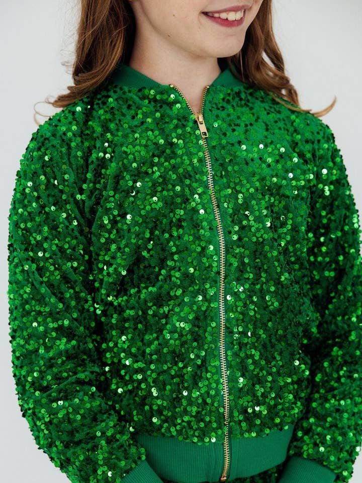 Mila & Rose - Wholesale Jacket - Kids - Kelly Green Velvet Sequin Jacket0