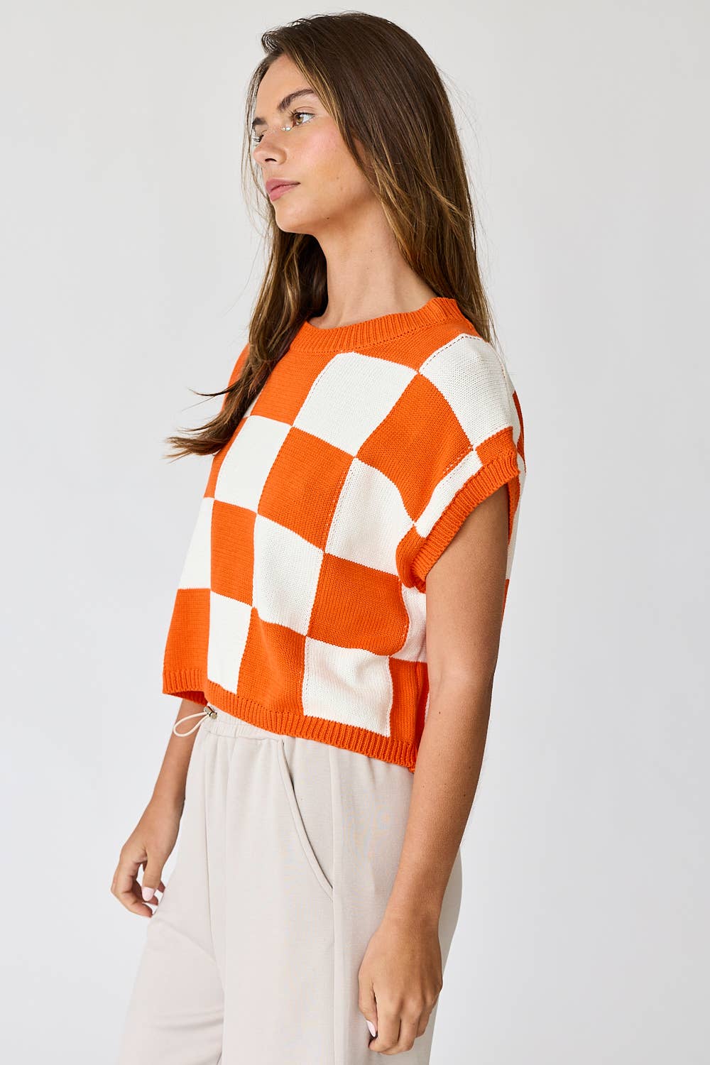 Papermoon - Vente Haut en maille – femme - PT18159 - Haut en tricot à carreaux à coupe ample Hannah1