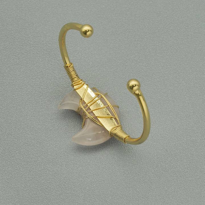 BestBeads&Beyond - Wholesale Cuff bracelet - Gemstone Moon Shape Wire Trapped Cuff bracelet, sku#LY255