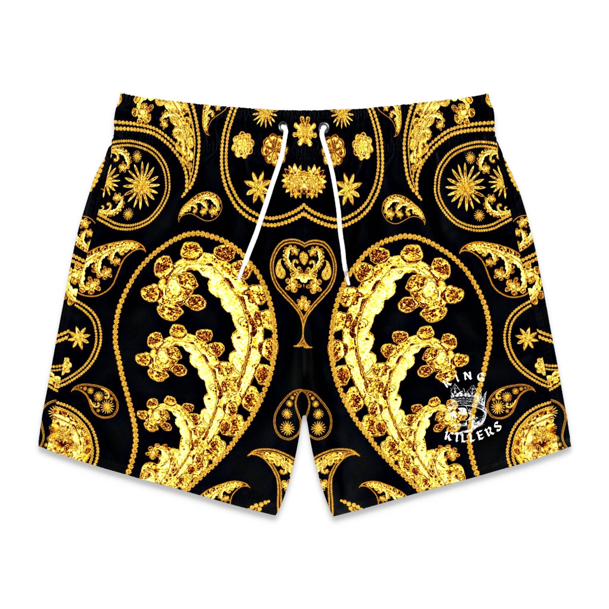 King Killers - Wholesale Boardshort - Heren - Zwart-gouden Paisley zwembroek voor heren0