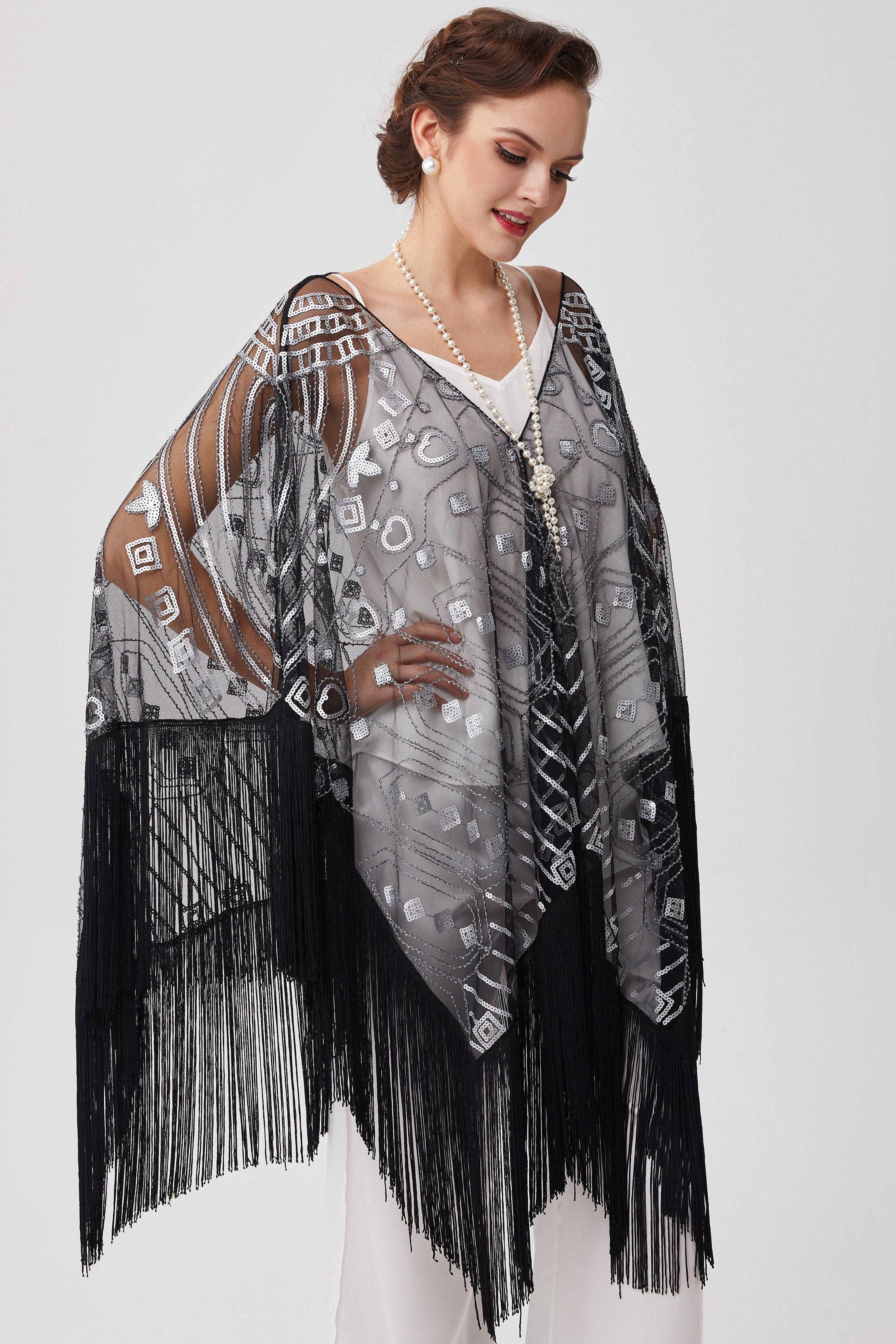 BABEYOND – wholesale Wrap – Women's – 1920s Knee Length Fringed Shawl2