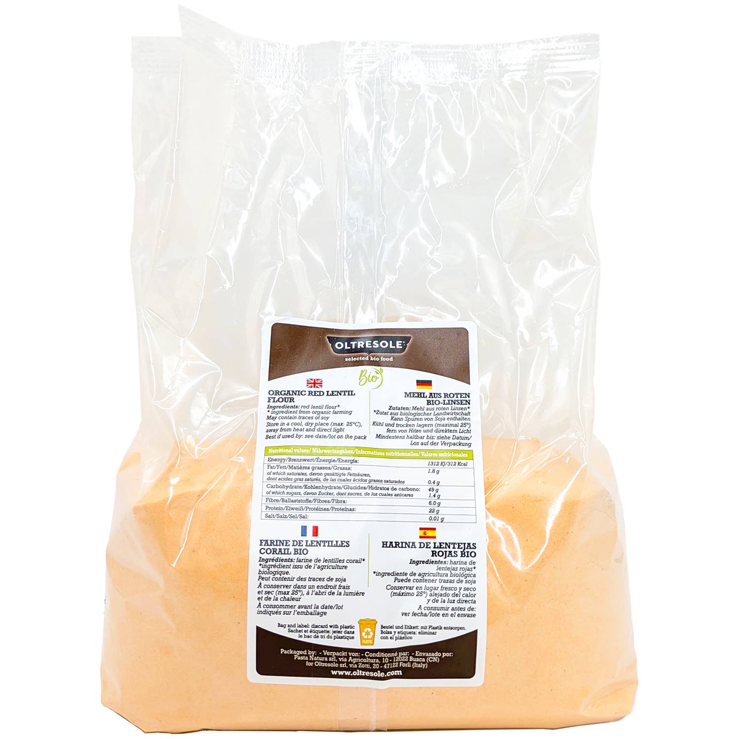 Oltresole - Wholesale Gluten-Free Flour - ORGANIC RED LENTIL FLOUR 1 Kg2