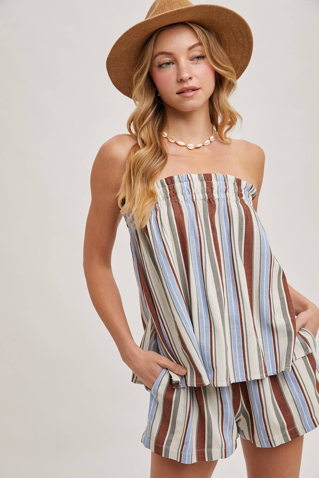 Bluivy - Vente Ensemble de vêtements d'intérieur – femme - ENSEMBLE HAUT SMOCKÉ SANS MANCHES À RAYURES CORFOU & SHORTS13