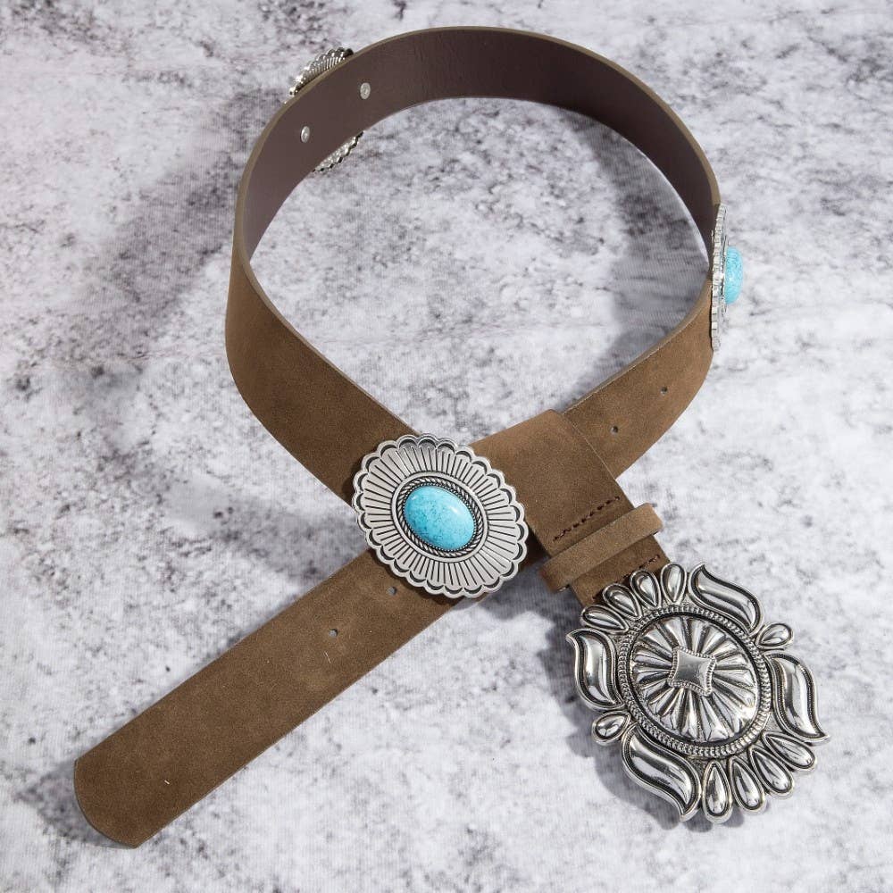 Collections by Fame Accessories - Wholesale Belt - Women's - Western Concho Buckle Vegan Leather Belt5