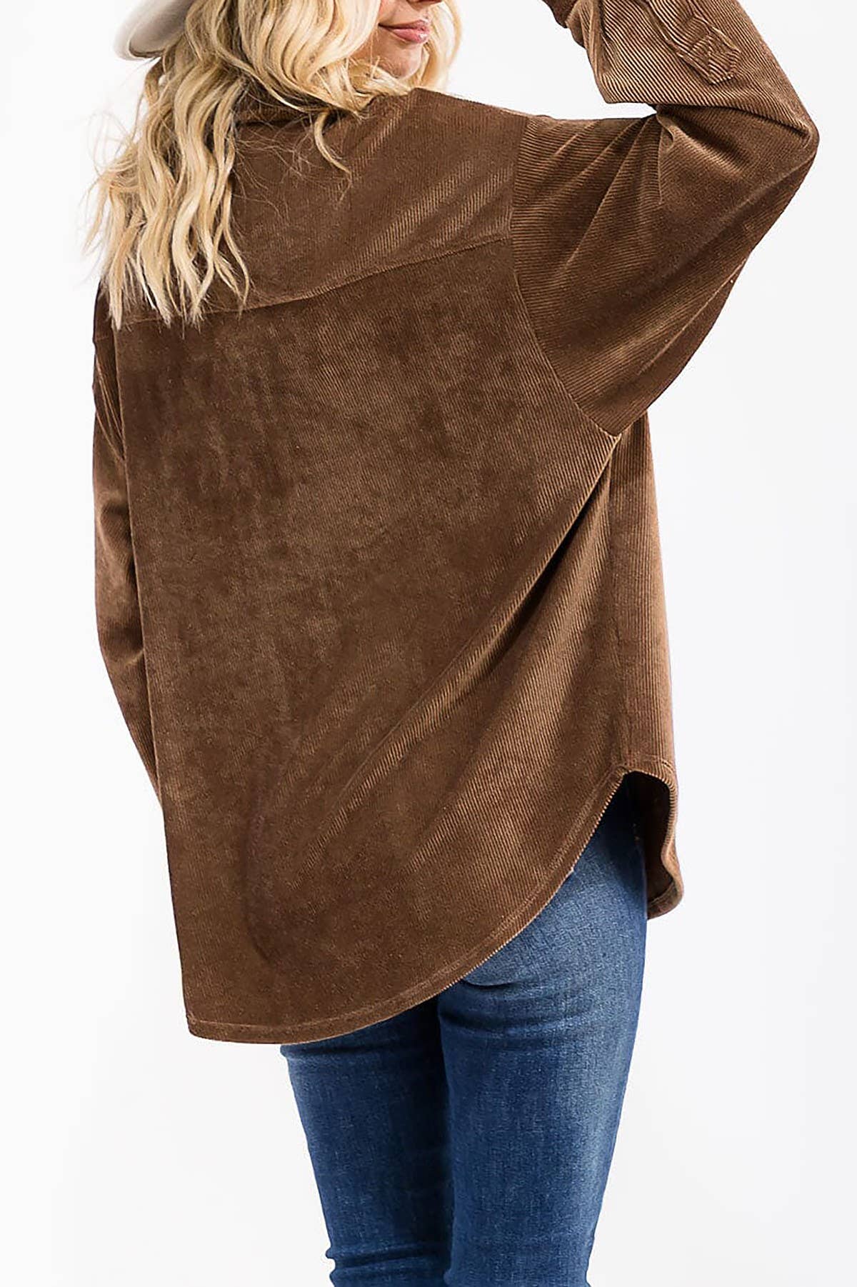 ROUSSEAU - Wholesale Button Down Shirt - Women's - OVERSIZED CORDUROY BUTTON DOWN POCKET FRONT TOP8