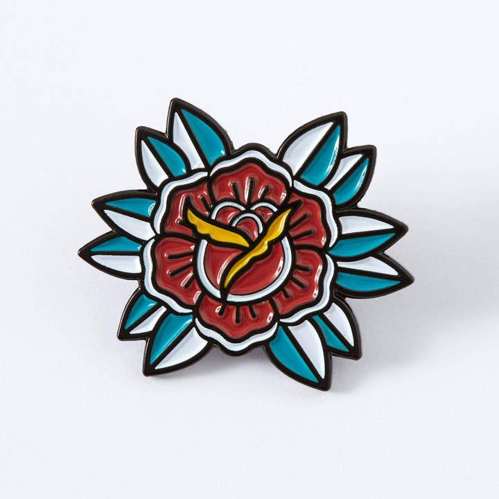Punky Pins - Wholesale Lapel Pin/Button - Red Flower Tattoo Inspired Enamel Pin