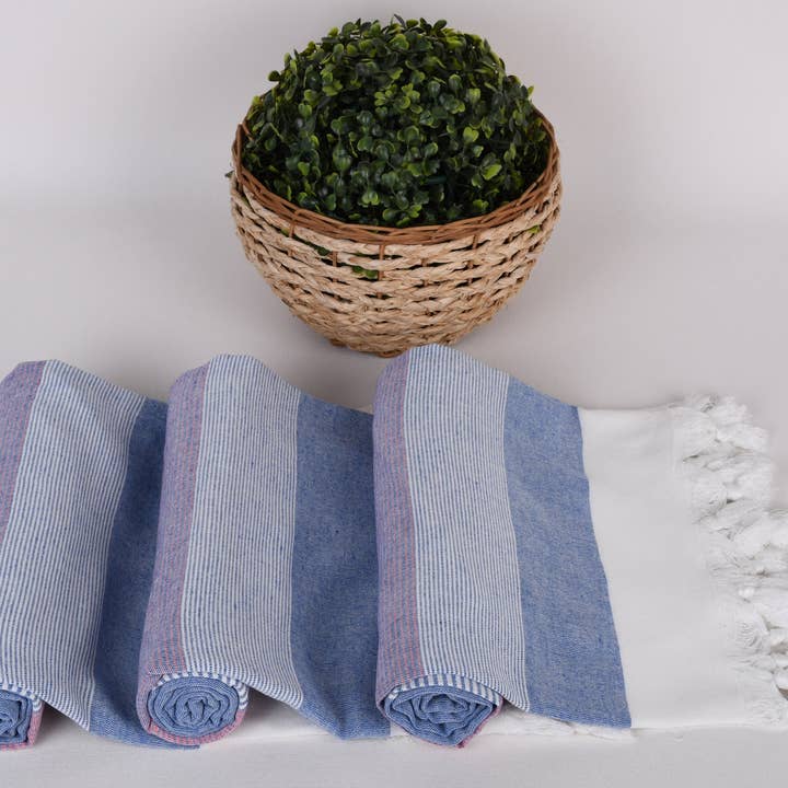 Organic Turkish Towels – wholesale Beach towel – Organic Cotton Towels, Navy Blue-Red Striped Peshtemal8
