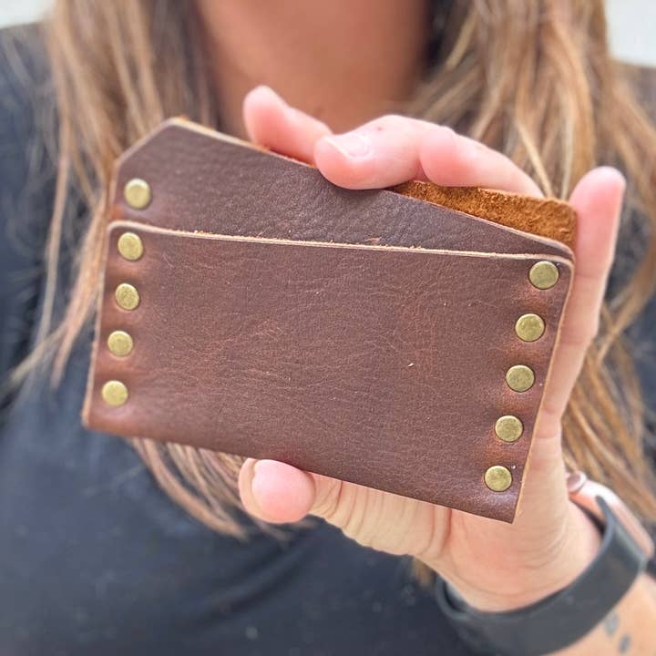Riveted Card Wallet - Caramel - Handmade Leather Goods for wholesale by Raleigh Leather