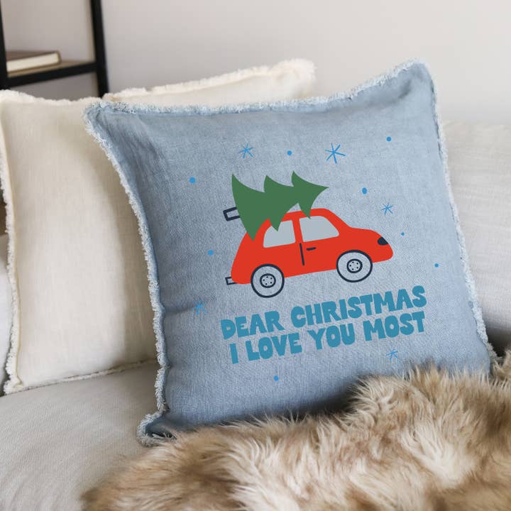 KÄRA JUL - BLÅ - 24" LINNEKUDDE för wholesale av Wildwood Landing