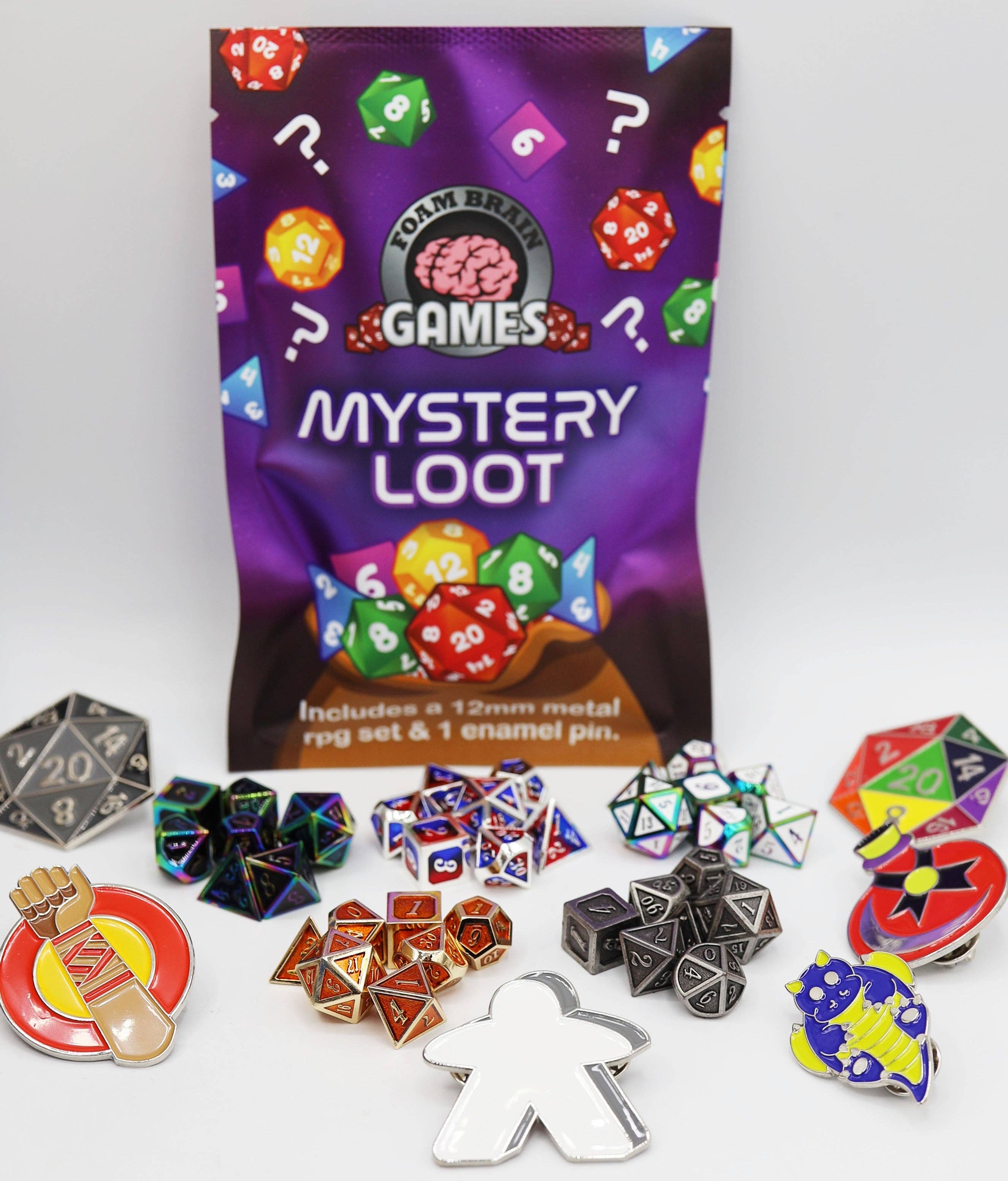 Foam Brain Games - Wholesale Dice - Epic Mystery Loot: Mini Metal RPG Set + Enamel Pin2