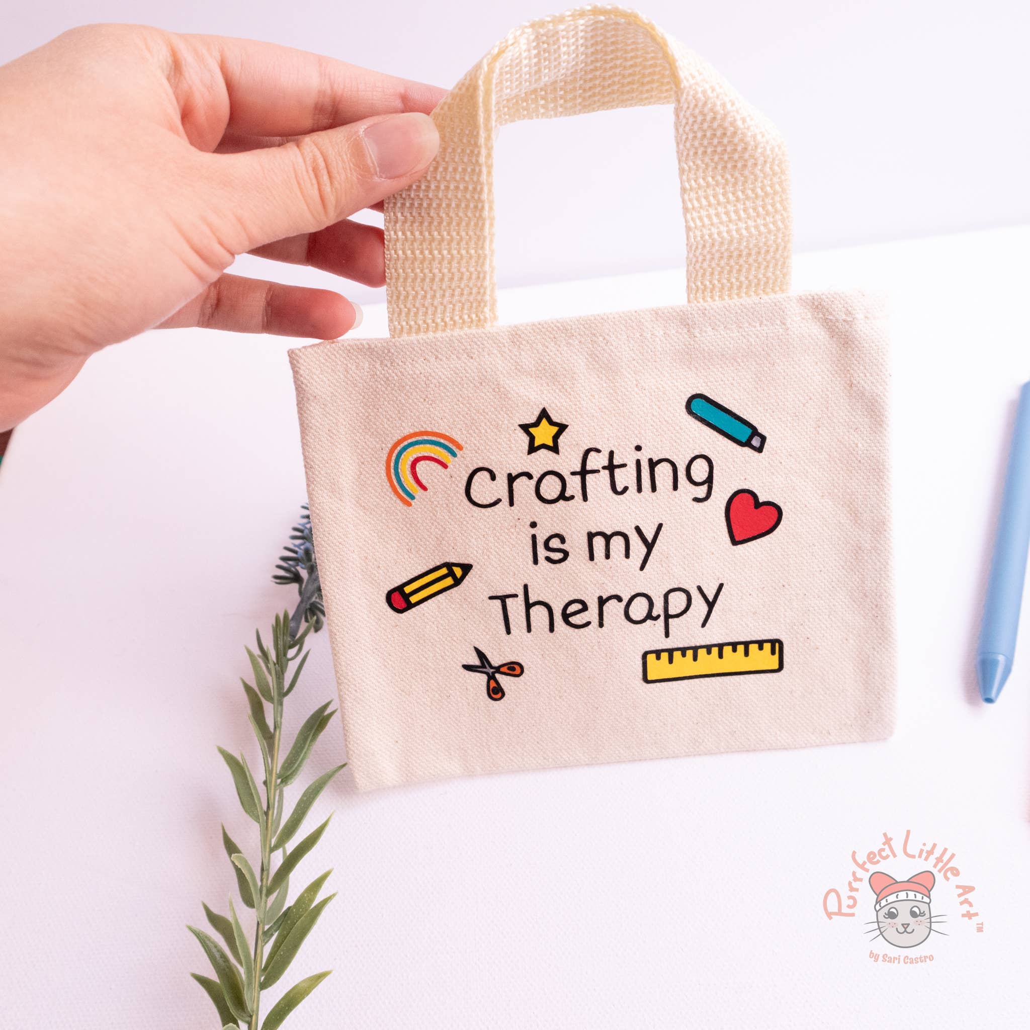Purrfect Little Art - Wholesale Tote Bag - Women's - Crafting is My Therapy - mini tote | Craft Lovers 1
