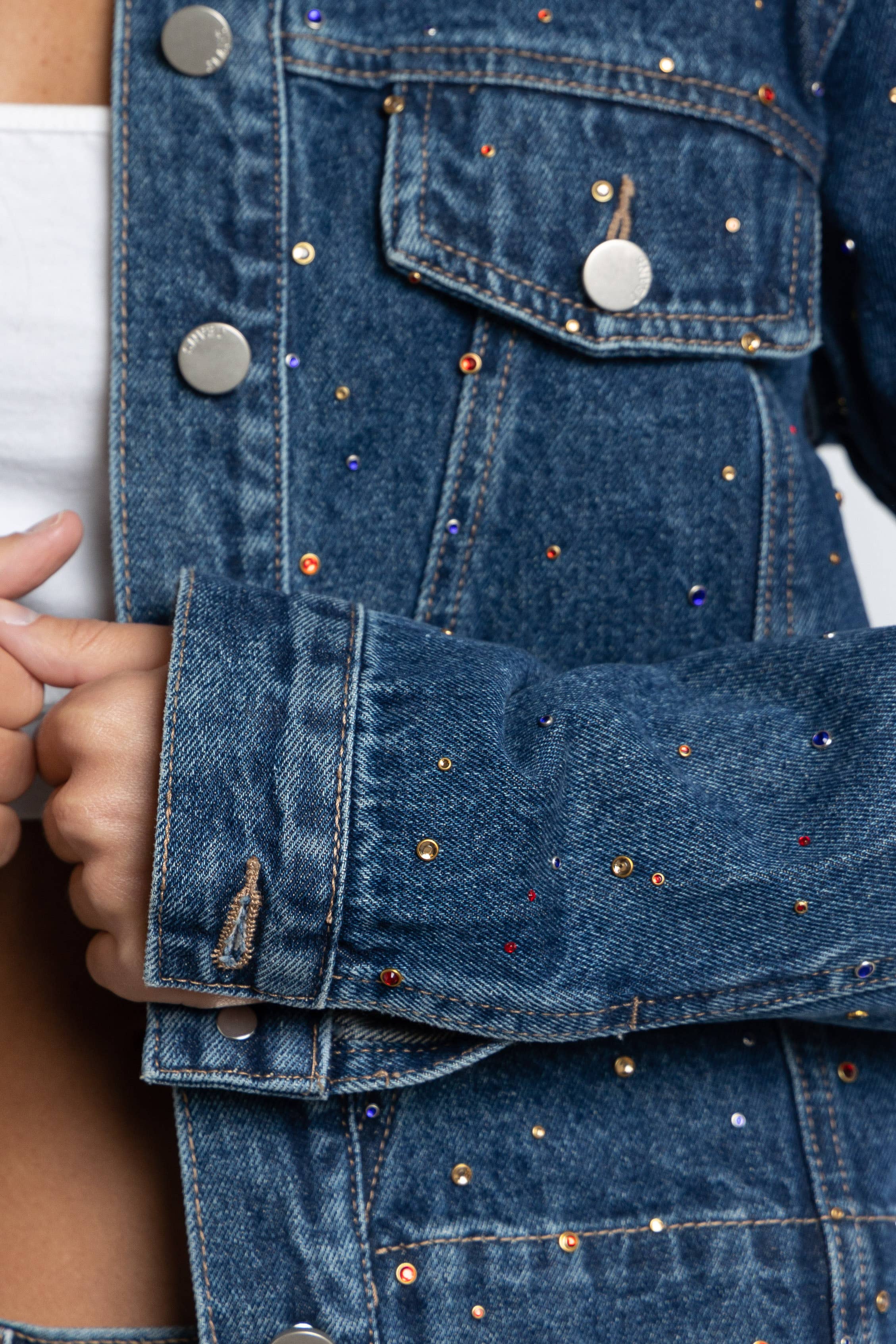 KIWI - Vendita all'ingrosso Giacca di jeans - Donna - Giacca in denim con strass multicolore IJ212811