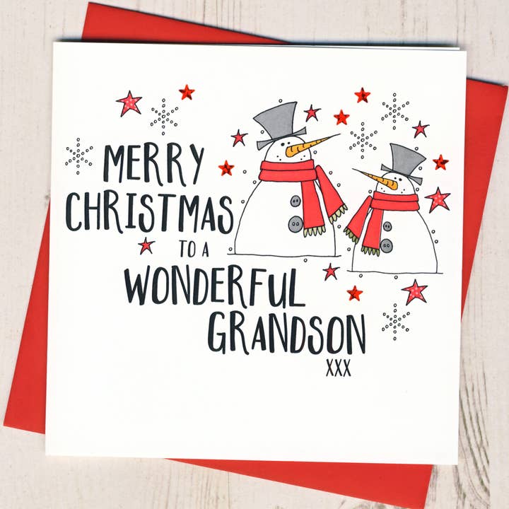 Merry Christmas To A Wonderful Grandson Card for wholesale by Eggbert & Daisy