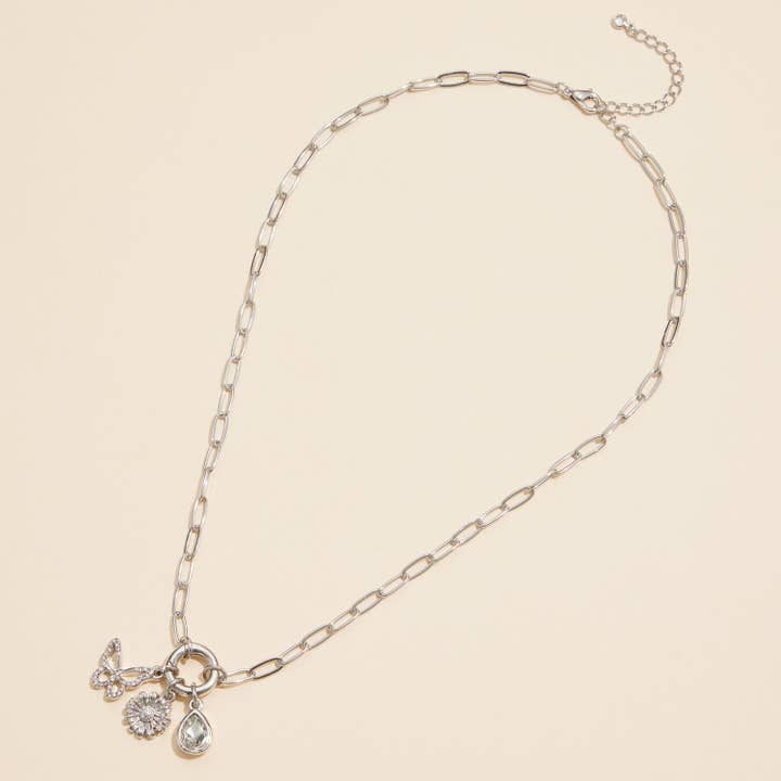 Lilla Haven - Wholesale Pendant/charm necklace - Gold Dipped Butterfly and Flower Charm Necklace with Gemstone2