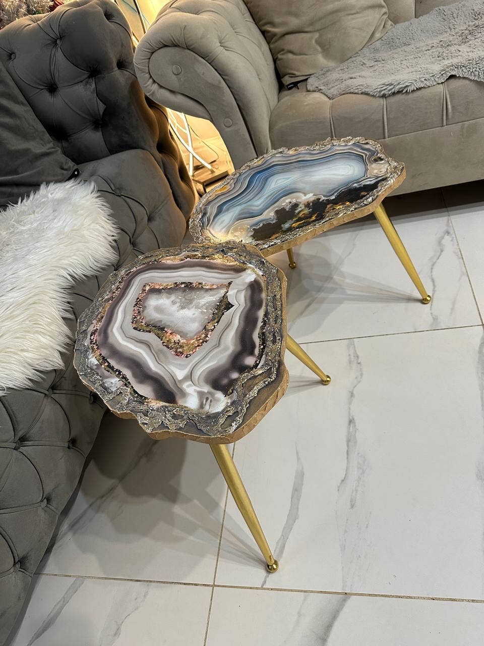 SamshineDesign - Wholesale Coffee Table - 2 Handmade Nesting table Large Epoxy art Geode coffee/side (4