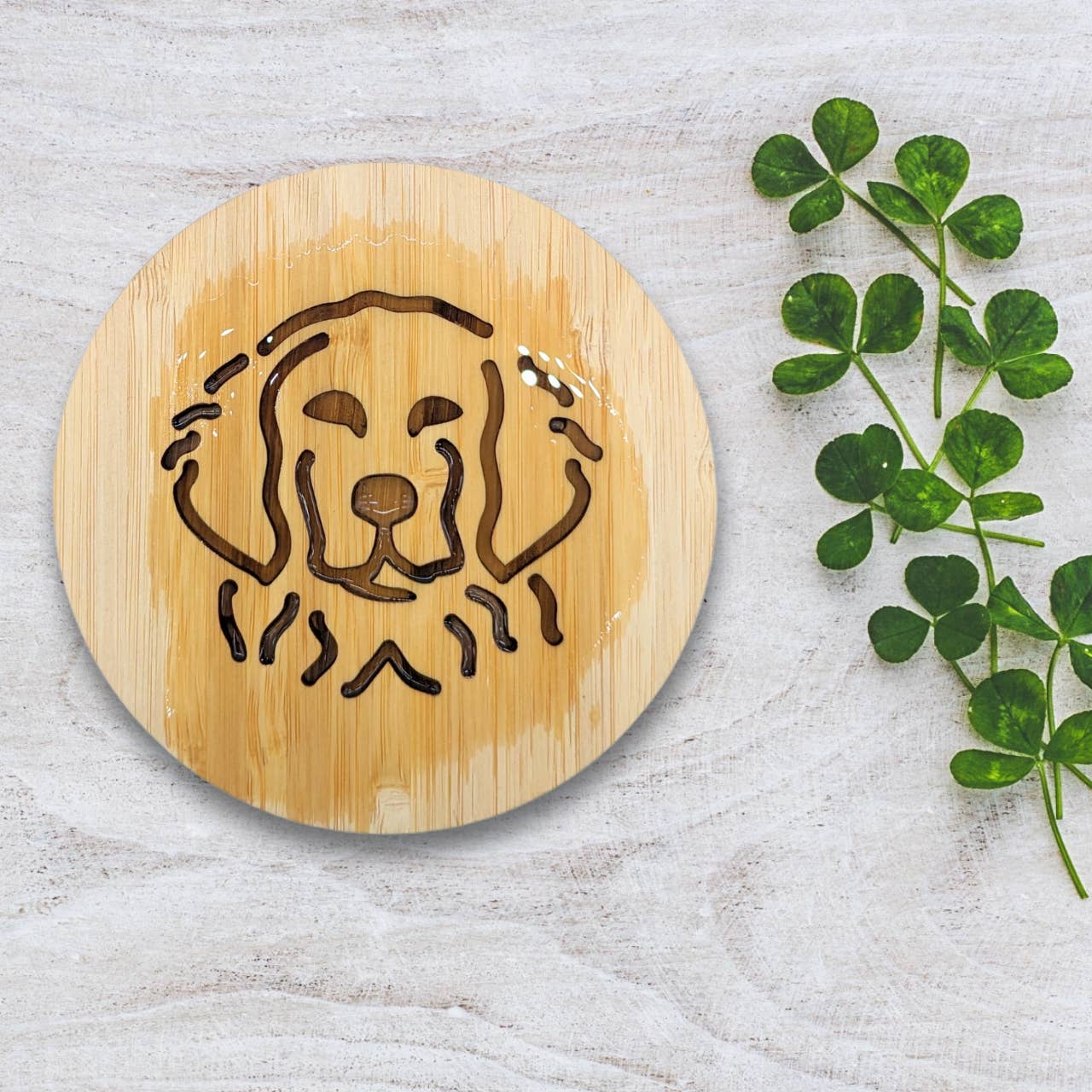 Rudderr, LLC/MintBucket - Wholesale Coasters - Set of 6 Bamboo Engraved Dog Coasters w/Holder - Retriever5
