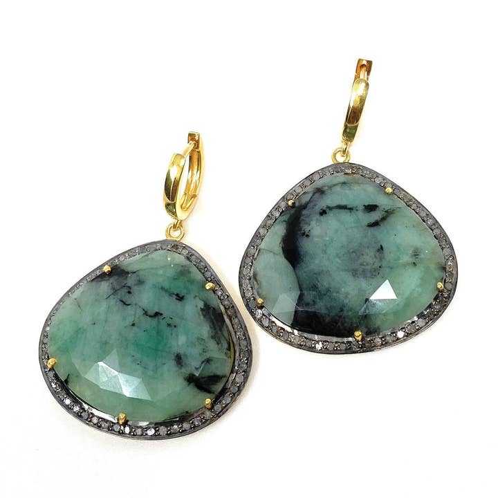 Boucles d'oreilles en émeraude en diamant pavé véritable, créoles en émeraude, cadeaux pour elle pour la vente par Akstar Gems