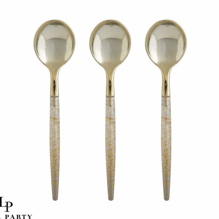 Guld Glitter Plast Mini Skedar | 20 skedar för wholesale av Luxe Party