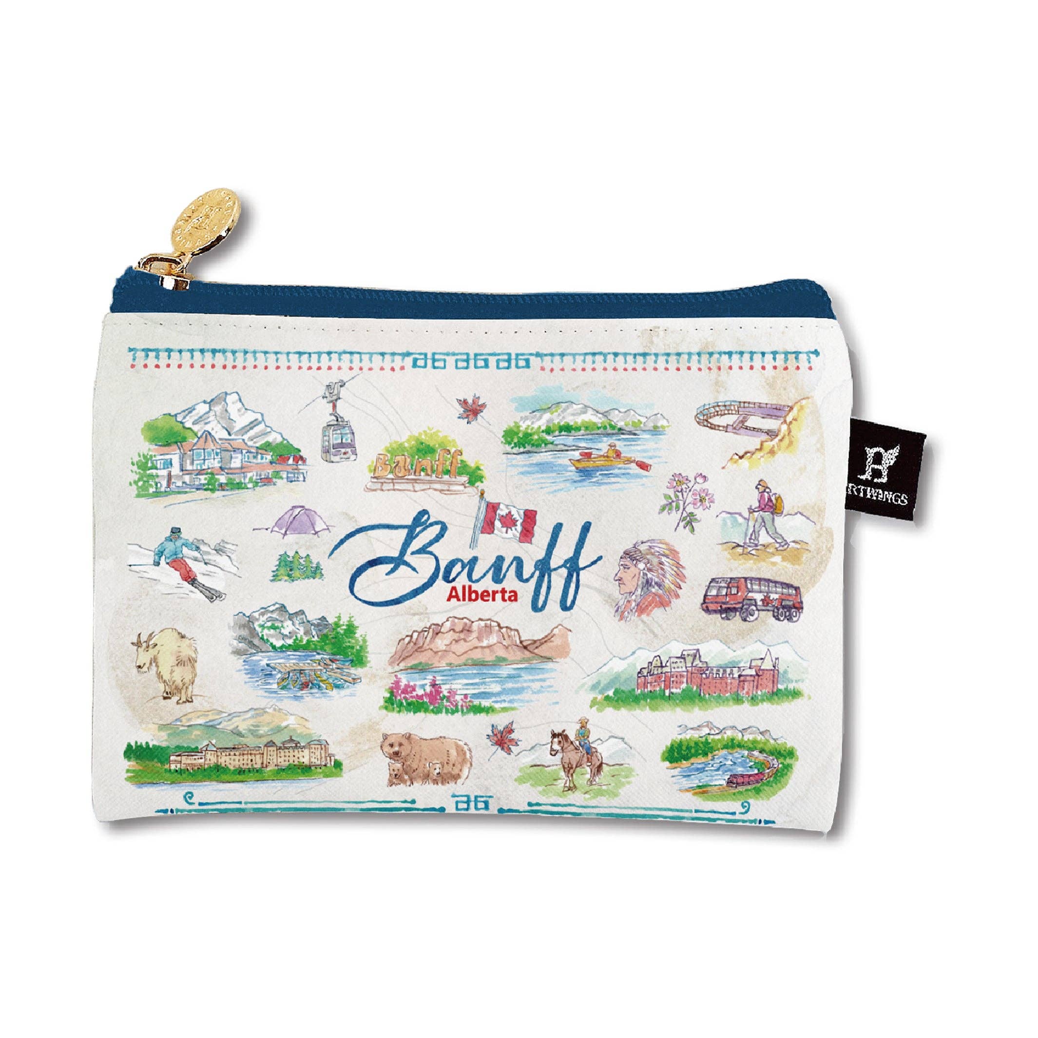 Northern Icons Canada - Wholesale Pouch - Women's - Banff Illustrated Small Zipper Pouch – Travel Cosmetic & Accessory Bag4