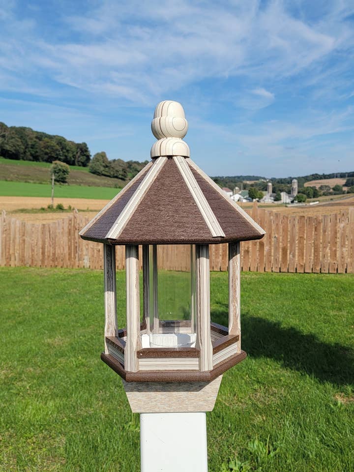 Amish Bird Feeder Handmade Poly Lumber Weather Resistant - Premium Feeding Tube - Post Mounted / Hanging Bird Feeders Outdoors for wholesale by Better Crafter