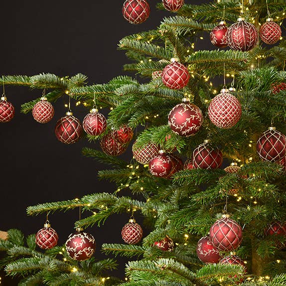 Wurm - Wholesale Christmas Decoration - Christmas Bauble Glitter made of Glass, set of 4, Red/Gold Ø8cm5