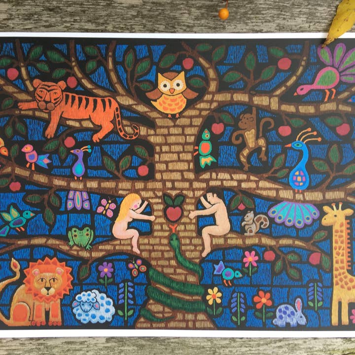 Adam and Eve Garden of Eden Genesis Tree- Christian Art for wholesale by Carla Quigley Art