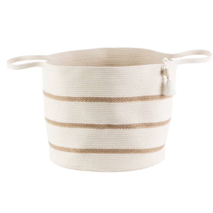 Mia Mélange - Vendita all'ingrosso Cestini - Cestino da pavimento - Avorio con strisce di iuta (nappa)