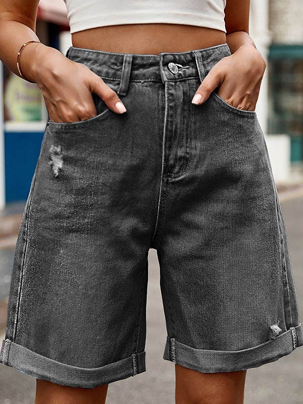 VividLux - Wholesale Shorts - Women's - High Waisted Loose Buttoned Pockets Jean Pants Bottoms Shorts Bottoms