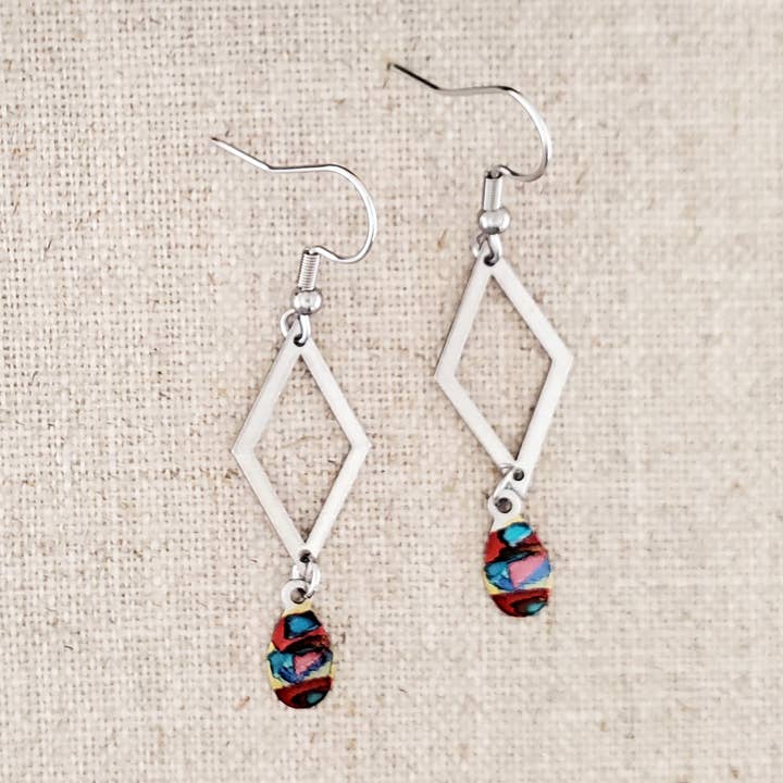 Alcohol Ink Stainless Steel Open Diamond Earrings for wholesale by Covaly Artisan Jewelry