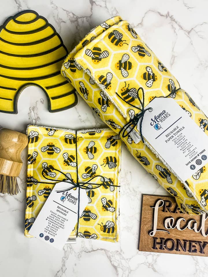 Honeycomb Kitchen Återanvändbar Bundle | Honeycomb | Återanvändbar köksuppsättning | Återanvändbara pappershandduksrulle | Unpaper handdukar | Återanvändbar kökbunt för wholesale av MamaRoars